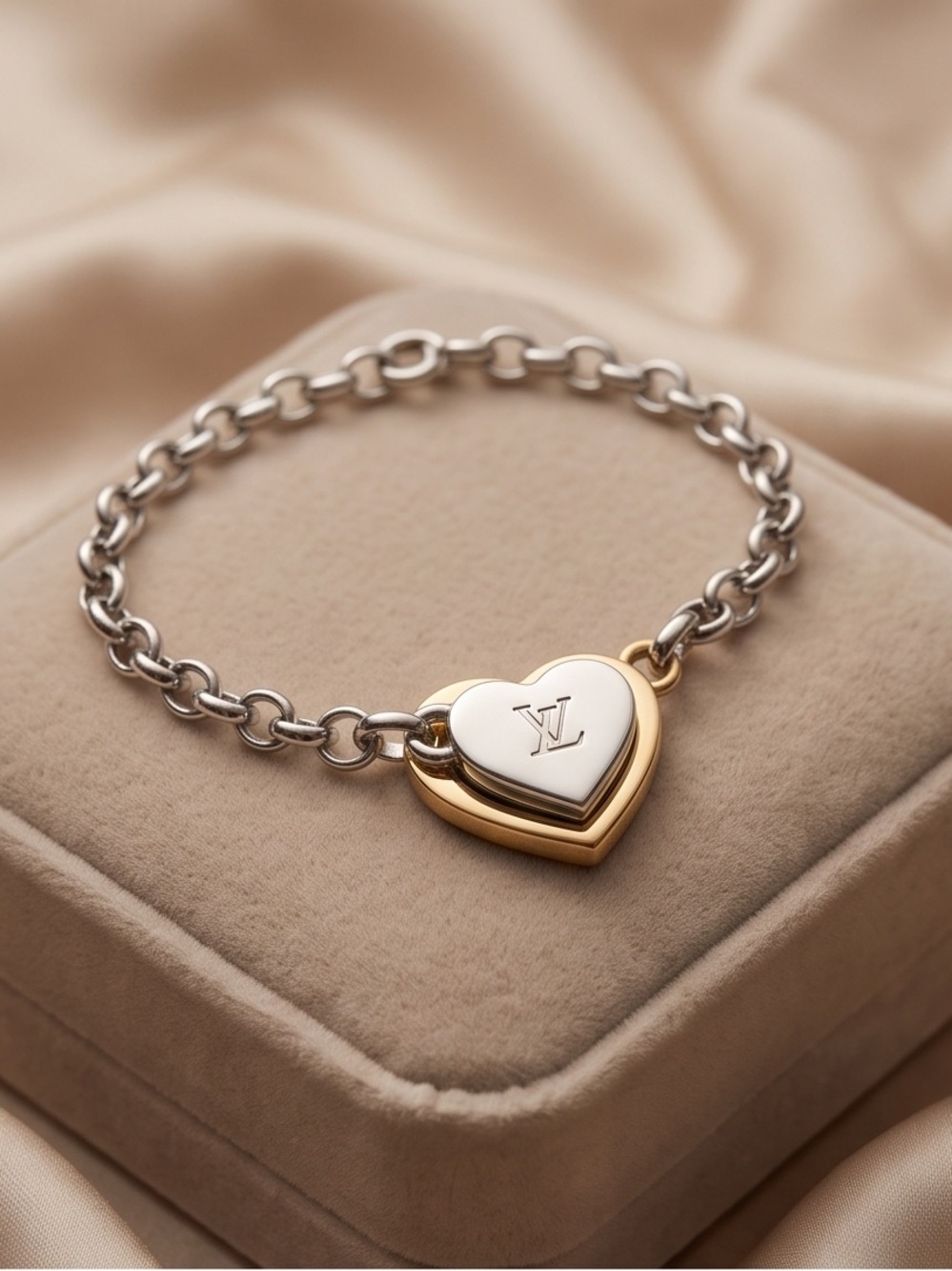 Unbranded size 7.5 Two-Tone Heart Padlock Bracelet in Silver and Gold